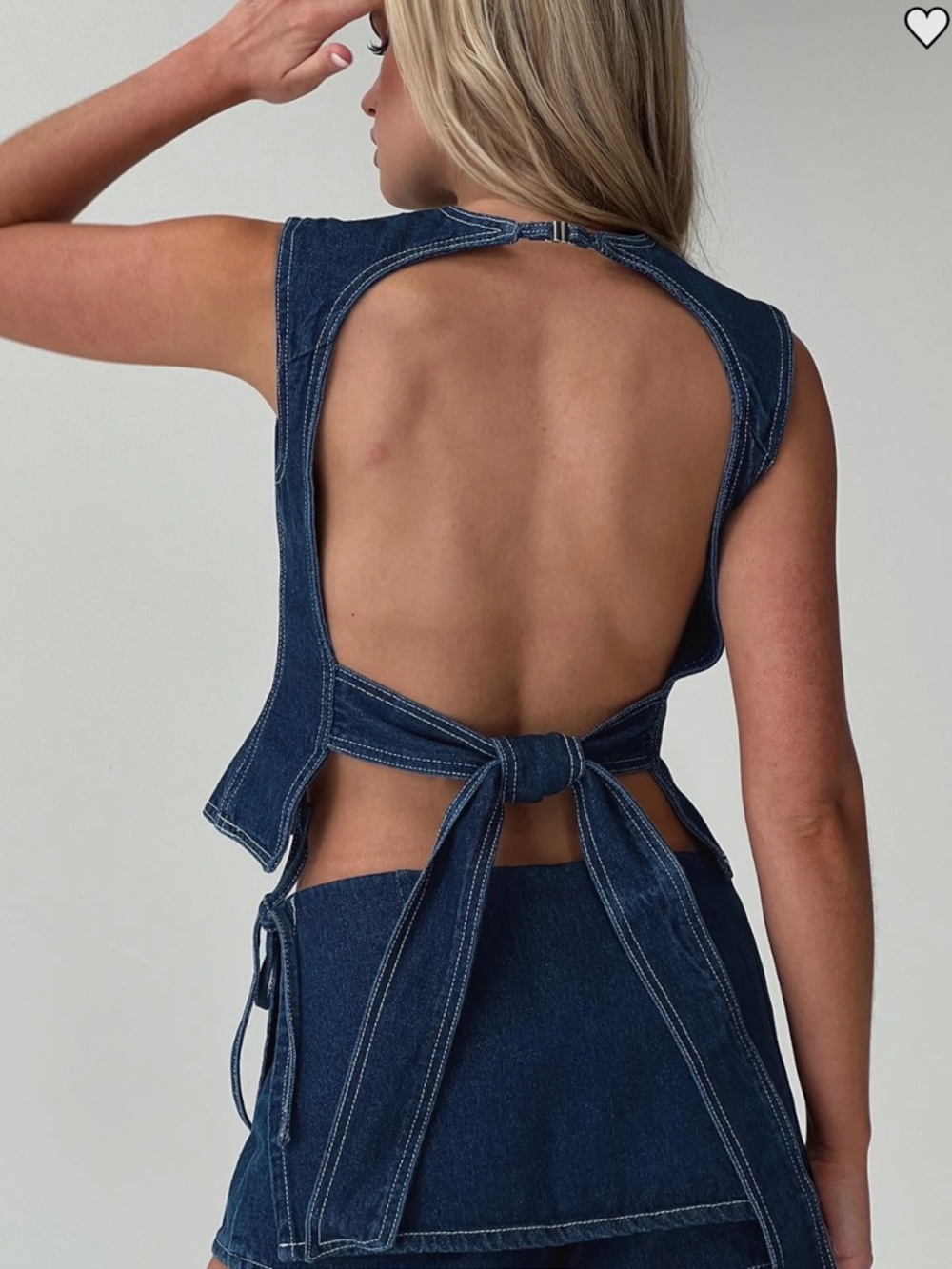 Lioness Dark Blue Denim Sleeveless Top and Wrap Mini Skort Set - Picture 3 of 6